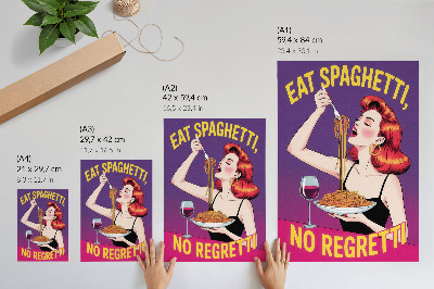 Plakat ścienny Kolorowa kobieta jedząca spaghetti z winem