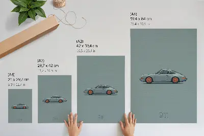 Plakat na płótnie klasyczny samochód z pomarańczowymi felgami na popielatym tle