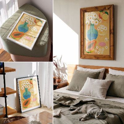 Plakat ścienny Soczyste owoce kolorowe stokrotki ilustracyjny styl