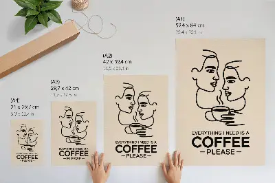 Plakat na płótnie minimalistyczne kontury twarzy z filiżanką kawy