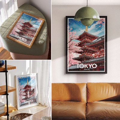 Nowoczesna grafika na płótnie Architektura pagody różowe kwiaty harmonia