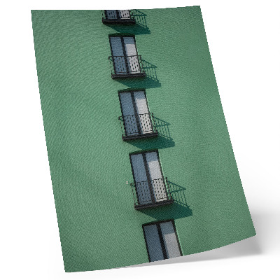 Plakat na płótnie Zielona fasada okna balkony cienie nowoczesny