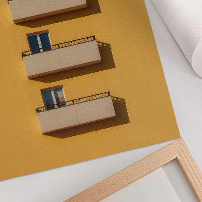 Plakat ścienny Żółta fasada cztery balkony minimalistyczna kompozycja