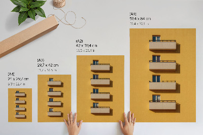 Plakat ścienny Żółta fasada cztery balkony minimalistyczna kompozycja