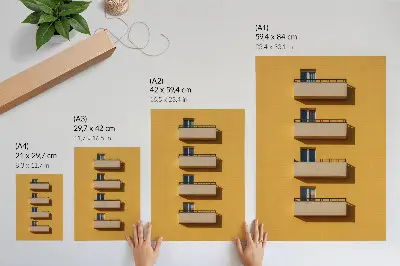 Plakat ścienny żółta fasada z czterema balkonami w minimalistycznej kompozycji