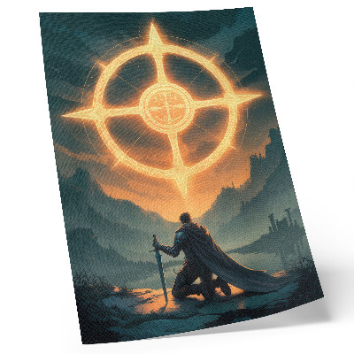Plakat z teksturą płótna Czarujący krajobraz magiczny symbol rycerz