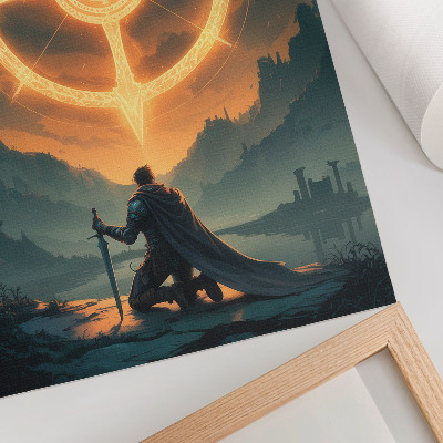 Plakat z teksturą płótna Czarujący krajobraz magiczny symbol rycerz
