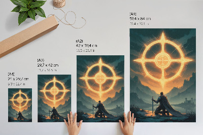 Plakat z teksturą płótna Czarujący krajobraz magiczny symbol rycerz