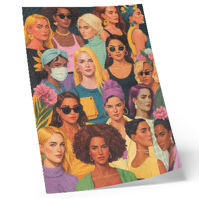 Nowoczesna grafika na płótnie Kolorowe portrety kobiet różnorodne fryzury moda.