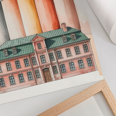 Plakat z teksturą płótna Klasyczny budynek i kolorowe silosy