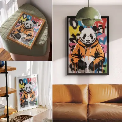 Plakat ścienny z grafiką pandy w bluzie w stylu ulicznym