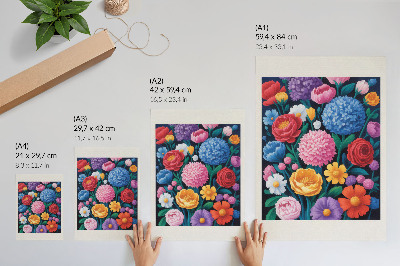 Plakat z teksturą płótna Kolorowe kwiaty zieleń tło ilustracyjne