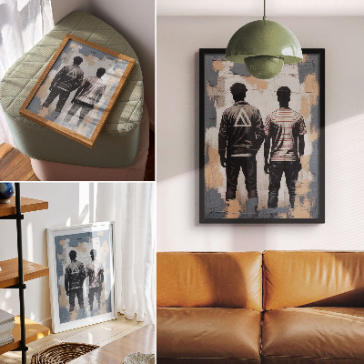 Plakat z teksturą płótna Dwóch młodych ludzi w nowoczesnej stylistyce