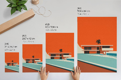 Plakat z teksturą płótna Willa pomarańczowe niebo minimalistyczna kompozycja