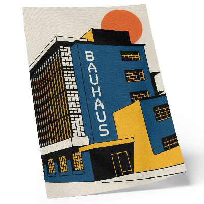 Plakat na płótnie Granatowy budynek Bauhaus żółte akcenty nowoczesność