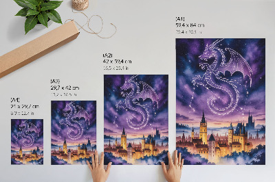 Plakat z teksturą płótna Fantazyjny świat smok zamek niebo gwiazdy kosmos