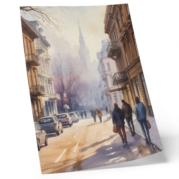 Plakat na płótnie uliczka miasta z zimowymi drzewami w spokojnej atmosferze
