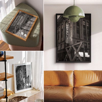 Nowoczesna grafika na płótnie Czarno-biała architektura z neony hotelu