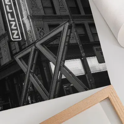 Nowoczesna grafika na płótnie czarno-biała architektura z neonami hotelu
