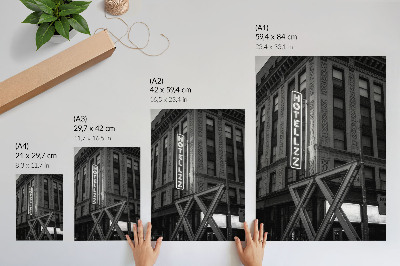 Nowoczesna grafika na płótnie Czarno-biała architektura z neony hotelu