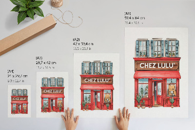 Plakat ścienny Architektura kawiarnia rośliny pastelowe kolory