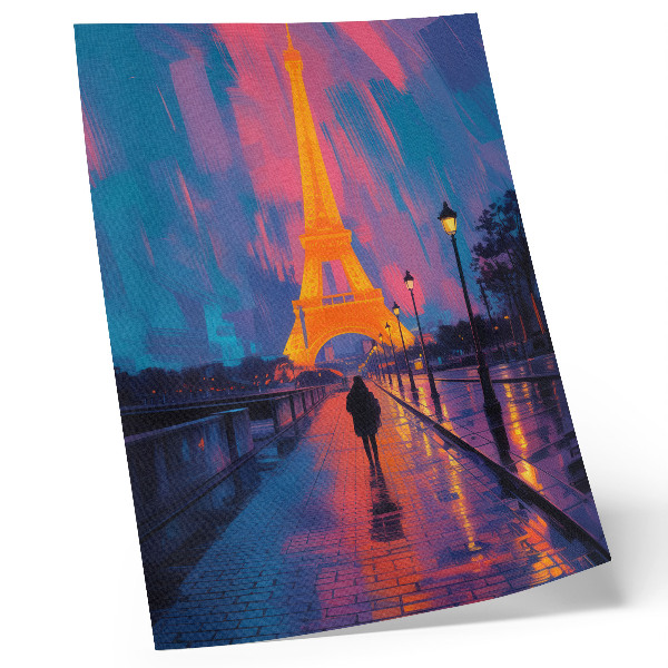 Plakat ścienny Wieczór w mieście neony deszcz nowoczesność
