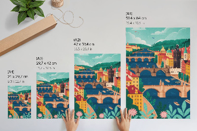 Nowoczesna grafika na płótnie Kolorowe miasto z mostami natura i niebo