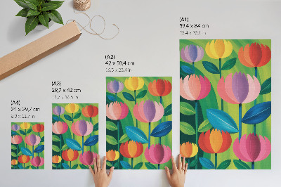 Plakat na płótnie Kolorowe kwiaty geometryczne liście zielone tło