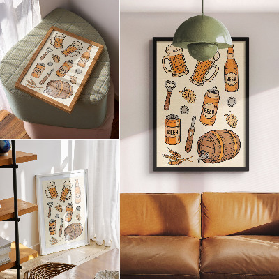 Plakat na płótnie Elementy piwa retro przytulny klimat vintage styl