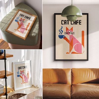Nowoczesna grafika na płótnie Kreatywny motyw kota z kawą w stylu retro