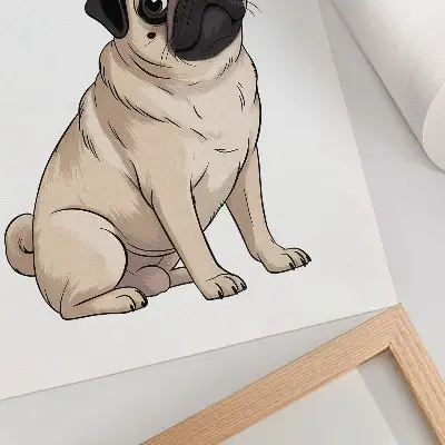 Nowoczesna grafika na płótnie portret psa w stylu ilustracyjnym utrzymany w delikatnych barwach