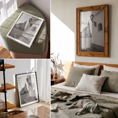 Plakat z teksturą płótna elegancka czarno-biała architektura z symetrią