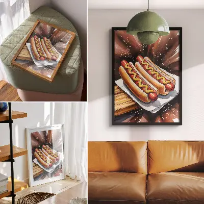 Plakat ścienny apetyczne hot dogi w nowoczesnym, radosnym stylu