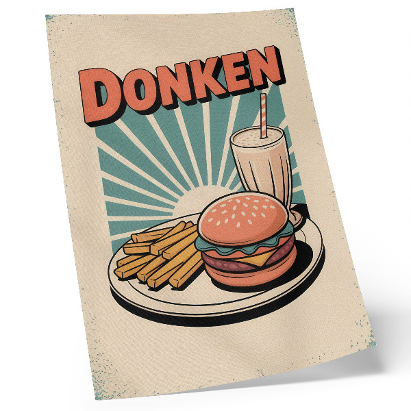 Nowoczesna grafika na płótnie Burger i frytki na tle retro