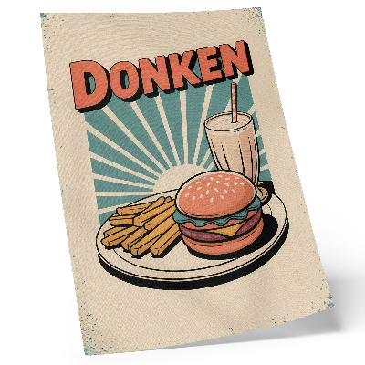 Nowoczesna grafika na płótnie Burger i frytki na tle retro