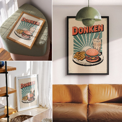 Nowoczesna grafika na płótnie Burger i frytki na tle retro