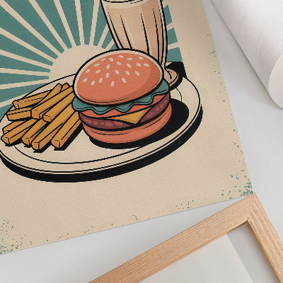 Nowoczesna grafika na płótnie Burger i frytki na tle retro