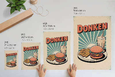 Nowoczesna grafika na płótnie Burger i frytki na tle retro