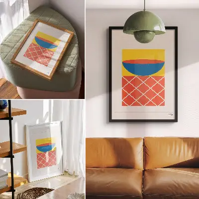 Żółto-niebieska kompozycja geometryczna nowoczesna grafika na płótnie