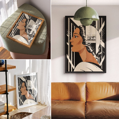 Nowoczesna grafika na płótnie Profil kobiety geometryczne linie modernistyczny styl
