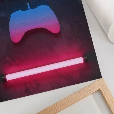 Plakat na płótnie z neonowym napisem w stylu pikselowej gry