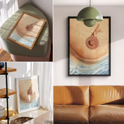 Plakat ścienny plaża z kapeluszem w pełnym słońcu