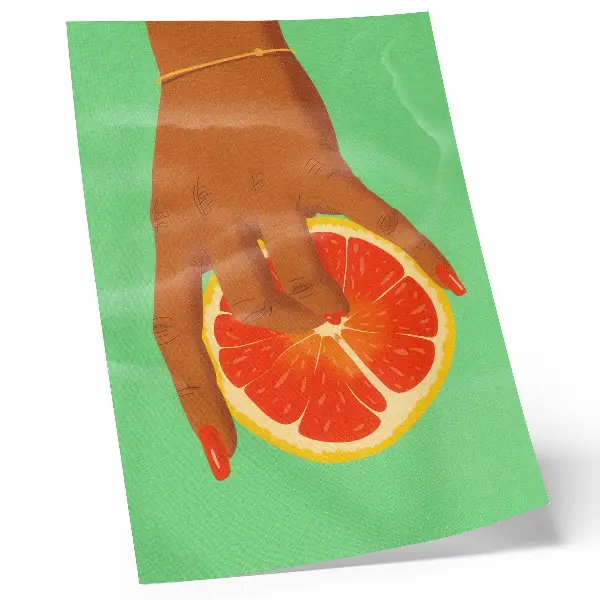 Nowoczesna grafika na płótnie ręka z grejpfrutem w żywych kolorach pop art