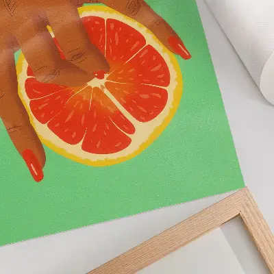 Nowoczesna grafika na płótnie ręka z grejpfrutem w żywych kolorach pop art