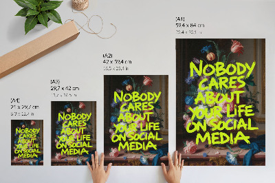 Plakat z teksturą płótna Jasny napis na tle kolorowych kwiatów