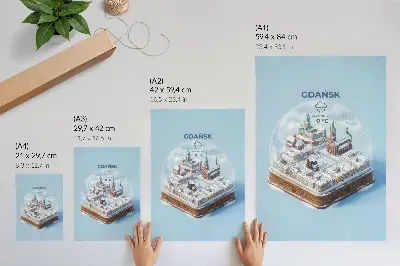 Zimowy Gdańsk pod śniegiem w szklanej kuli nowoczesna grafika na płótnie