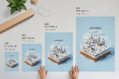 Nowoczesna grafika na płótnie Zimowy Gdańsk pod śniegiem w szklanej kuli