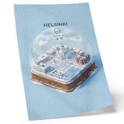 Plakat z teksturą płótna Miniatura Helsinek w kuli śnieżnej