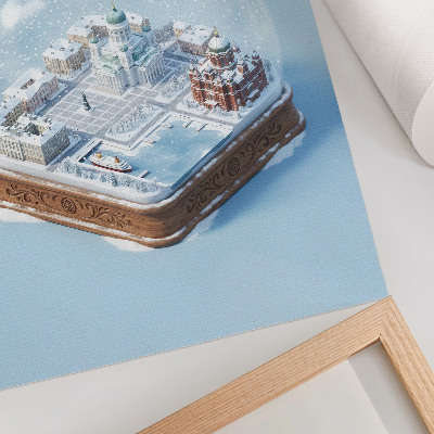Plakat z teksturą płótna Miniatura Helsinek w kuli śnieżnej