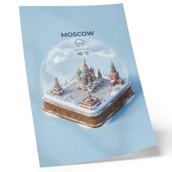 Plakat z teksturą płótna Miniaturowa Moskwa w śnieżnej kuli zima
